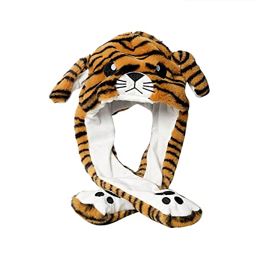 Lustige Tiermütze Plüsch Tiger Mütze mit Beweglichen Ohren, Drücken der Tiermütze Machen die Ohren Bewegen Spielzeug Geburtstags Weihnachts Geschenk Cosplay Wintermütze Hut für Erwachsene Kinder von Uposao