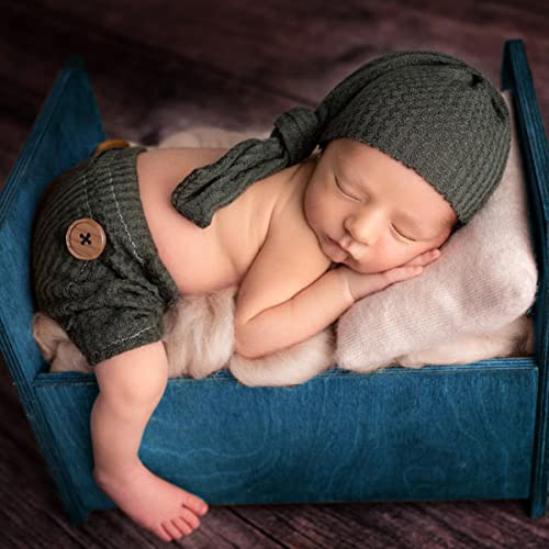 Uposao 2 Stück Neugeborenen Fotografie Requisite, Baby Fotoshooting Kostüm Häkeln Strick Hosen Kleidung Outfits mit Strickmütze Cap Fotografie Prop Kleinkind Zubehör für 0-3 Monate Jungen Mädchen von Uposao