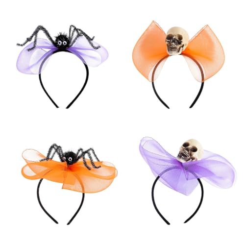 Uposao 4 Stücke Spinnen Haarreif Damen Halloween Spinnen Schädel Netz Haarreif Kopfschmuck mit Spinne Schädel Halloween Haar Accessoires für Fotoshooting, Party, Kopfbedeckung von Uposao