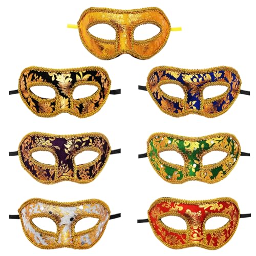 Uposao 7 Stück Venezianischen Masquerade Maske Herren Spitze Augenmaske Spitzenmaske Gesicht Kostüm für Halloween Karneval Party Kostüm von Uposao