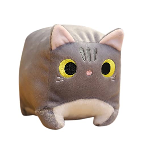 Uposao Katze Plüschtier, 15cm Quadratisches Katzen Stofftier Puppe Lustiges Dekokissen Gefüllte Weiches Anime Haustier Kissen Plüsch Spielzeug Geburtstagsgeschenk Für Kinder Mädchen Junge,Grau von Uposao