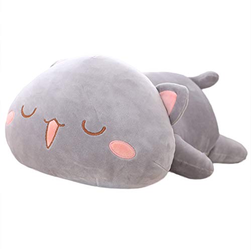 Uposao Katze Plüschtier, 35CM Kawaii Liegend Katze Stofftier Kuscheltier Spielzeug Ausgestopftes Tier Plüschkissen Gefüllt Wurfkissen Plüschpuppe Geschenk für Baby Kinder Mädchen Jungen,Grau,schlafen von Uposao