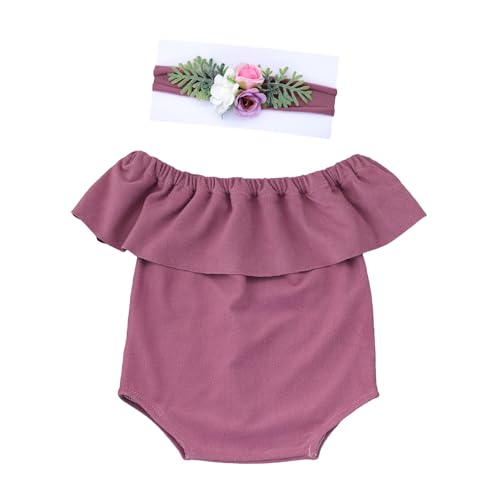 Uposao Neugeborenen Fotografie Requisite Baby Fotoshooting Kostüme Set Neugeborenes Baby Mädchen Strampler Rüschen Body Einteiler Prinzessin Bodysuit mit Stirnband Set von Uposao