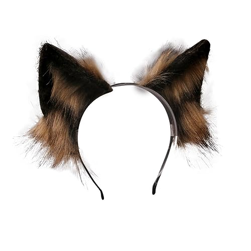 Uposao Plüsch Wolfsohren Haarreif, Wolfsohren Stirnband Haarband Kopfband Haarschmuck Handgemacht Einstellbar Haarnadel Halloween Cosplay Anime Kostüm für Mädchen Damen Frauen Kinder,Braun von Uposao