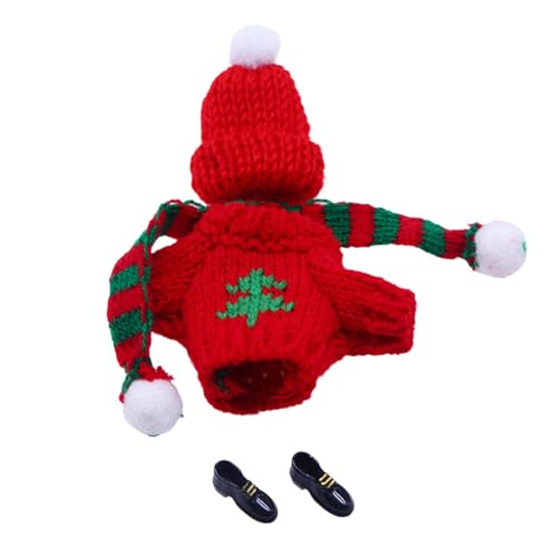 Uposao Puppenkleidung und Zubehör Set Mini Weihnachtspuppe Inklusive Plüsch gestrickt Pullover Mütze Schal Schuhe von Uposao