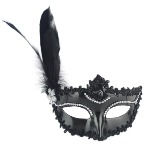 Uposao Venezianischen Masquerade Maske Shell Seitliche Federmaske Prinzessinnen Feder Augenmaske mit Feder Strasssteinen und Perlen für Halloween Karneval Party Kostüm von Uposao