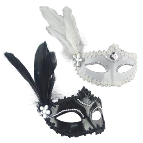 Uposao Venezianischen Masquerade Maske Shell Seitliche Federmaske Prinzessinnen Feder Augenmaske mit Feder Strasssteinen und Perlen für Halloween Karneval Party Kostüm von Uposao