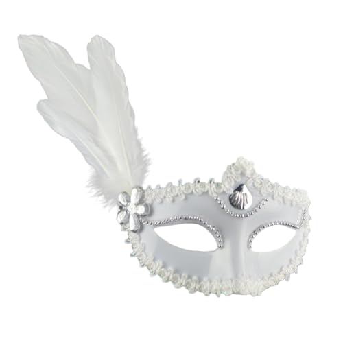 Uposao Venezianischen Masquerade Maske Shell Seitliche Federmaske Prinzessinnen Feder Augenmaske mit Feder Strasssteinen und Perlen für Halloween Karneval Party Kostüm von Uposao