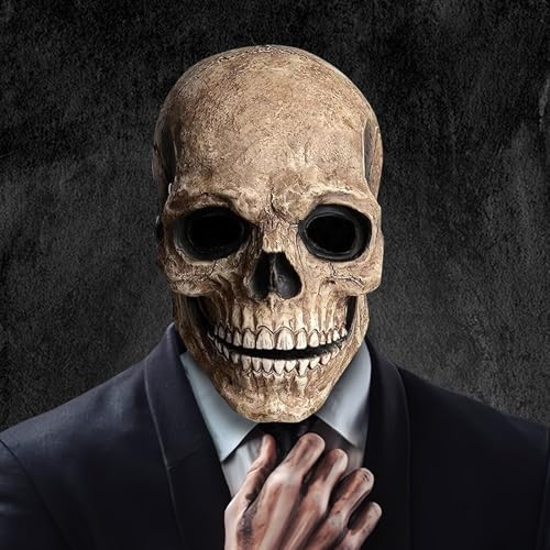 Upriver Halloween Maske Totenkopf Maske Gruselig Vollkopf Skelett Maske mit Beweglichem Kiefer, Horror Halloween Kostüm Deko für Herren Damen Halloween Party Rollenspiele von Upriver