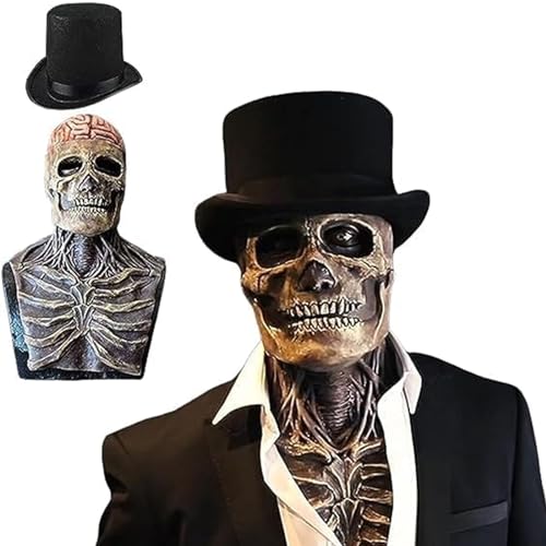 Upriver Halloween Maske Totenkopf Maske Gruselig Vollkopf Skelett Maske mit Beweglichem Kiefer, Horror Halloween Kostüm Deko für Herren Damen Halloween Party Rollenspiele von Upriver