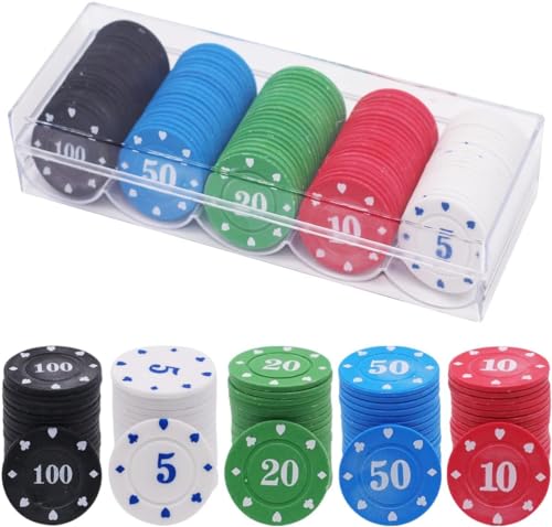 UptVin 100PCS Pokerkoffer Deluxe Pokerset Casino Tokens Acryl Poker Lernen Poker Chips Set Mit Box für Counting Marker Poker Chips Roulette Casino Chips Pokerset Pokerchips Keramik von UptVin