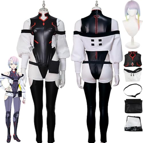 UqaBs Anime Cyberpunk Edgerunner Lucy Cosplay Kostüm Outfit Schwarzer Bodysuit Overalls Jacke Perücke Uniform Komplettes Set Halloween Party Karneval Dress Up Anzug von UqaBs