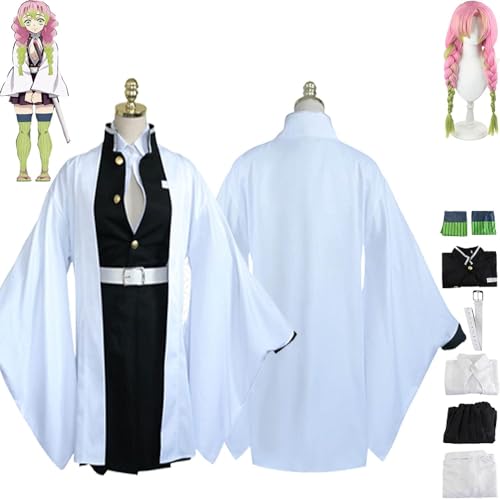 UqaBs Anime Kanroji Mitsuri Cosplay Kostüm Outfit Dämon Slayer Kamado Nezuko Kimono Perücke Cape Kopfschmuck Full Set Halloween Party Uniform Anzug von UqaBs