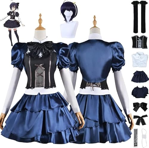 UqaBs Anime Love Chunibyo Other Delusions Takanashi Rikka Dekomori Sanae Cosplay Kostüm Outfit Blaue Uniform Perücke Komplettset Halloween Dress Up Anzug von UqaBs