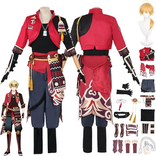 UqaBs Genshin Impact Thoma Cosplay Kostüm Outfit Spielfiguren Layla Raiden Shogun Uniform Komplettes Set Halloween Party Dress Up Anzug mit Kopfschmuck Perücke von UqaBs