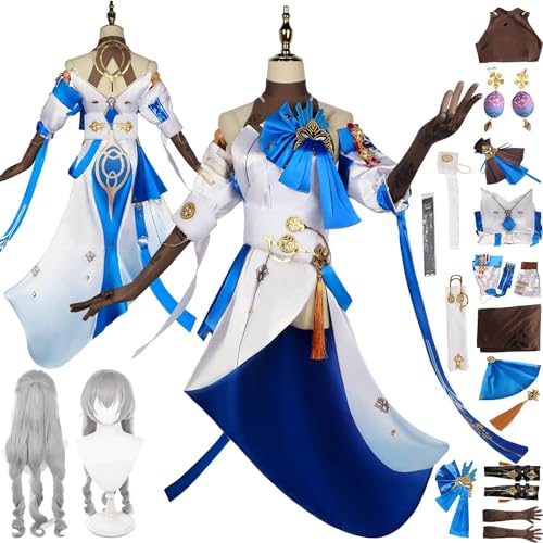 UqaBs Honkai Star Rail Bronya Cosplay Kostüm Outfit Spielcharakter Uniform Komplettset Halloween Party Dress Up Anzug mit Kopfschmuck Perücke Ohrringen von UqaBs