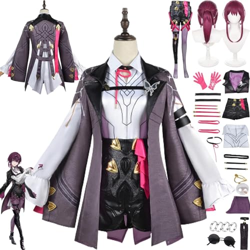 UqaBs Honkai Star Rail Kafka Cosplay Kostüm Outfit Spielcharakter Uniform Ohrring Perücke Ring Sonnenbrille Komplettset Halloween Karneval Anziehanzug für Frauen Mädchen von UqaBs