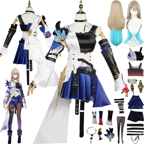 UqaBs Honkai Star Rail Serval Cosplay Kostüm Outfit Spielzeugfigur Kafka Uniform Komplettset Halloween Party Karneval Dress Up Anzug mit Ohrringen Perücke von UqaBs