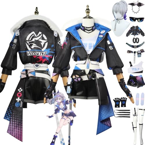 UqaBs Honkai Star Rail Silver Wolf Cosplay Kostüm Outfit Spielcharakter Uniform Komplettset Halloween Dress Up Anzug mit Perücke/Ohrringen/Brille/Kopfbedeckung für Frauen Mädchen von UqaBs