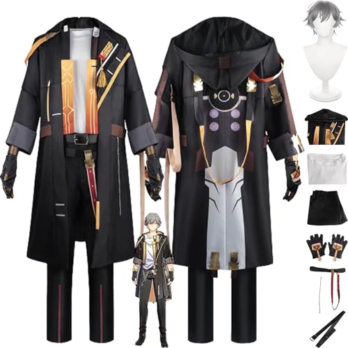 UqaBs Honkai Star Rail Trailblazer Cosplay Kostüm Outfit Feature Schwarze Uniform Perücke Schlüsselanhänger Komplettset Halloween Karneval Party Dress Up Anzug von UqaBs