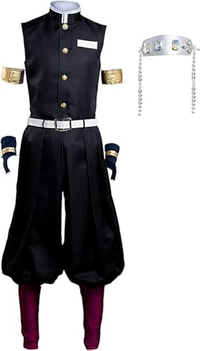 UqaBs Uzui Tenge Cosplay-Kostüm, komplettes Set mit Weste + Hose + Kopfbedeckung + Handschuhe + anderes Zubehör, Kimetsu No Yaiba Anime-Outfit für Halloween-Erwachsene von UqaBs