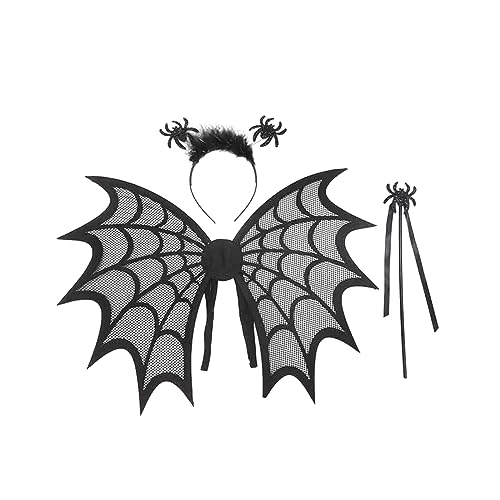 Spinnenkostüm-Set für Mädchen, Fledermausflügel-Aufführungen, Stirnband, Cosplay-Set für Halloween, Verkleidungspartys, Gastgeschenke, Kostüme mit Partyaufführungen für Mädchen, Verkleidungsrequisiten Spinnenkostüm-Set für Mädchen, Fledermausflügel-Aufführungen, Stirnband, Cosplay-Set für Halloween, Verkleidungspartys, Gastgeschenke, Kostüme mit Partyaufführungen für Mädchen, Verkleidungsrequisiten von Uqezagpa