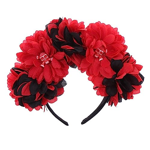 Uqezagpa Feen-Blumen-Haarband, Kostüm, Cosplay, Zubehör, Totenkopfschmuck mit schwarzer Rose, Partykleidung, für Jungen und Mädchen, Halloween-Kostüm Uqezagpa Feen-Blumen-Haarband, Kostüm, Cosplay, Zubehör, Totenkopfschmuck mit schwarzer Rose, Partykleidung, für Jungen und Mädchen, Halloween-Kostüm von Uqezagpa