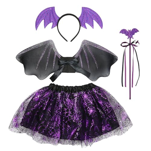Uqezagpa Fledermaus-Kostüm-Set, Halloween-Kostüm, Zubehör, Flügelrock, Zauberstab, Stirnband für Jungen, Mädchen, Karneval, Cosplay, Verkleidung, Fledermauszubehör, 4-teilig Uqezagpa Fledermaus-Kostüm-Set, Halloween-Kostüm, Zubehör, Flügelrock, Zauberstab, Stirnband für Jungen, Mädchen, Karneval, Cosplay, Verkleidung, Fledermauszubehör, 4-teilig von Uqezagpa