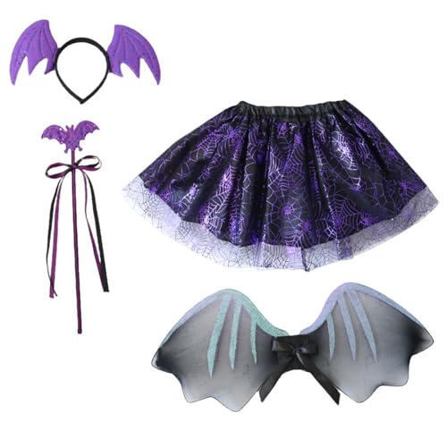 Uqezagpa Fledermaus-Kostüm-Set, Halloween-Kostüm, Zubehör, Flügelrock, Zauberstab, Stirnband für Jungen, Mädchen, Karneval, Cosplay, Verkleidung, Fledermauszubehör, 4-teilig Uqezagpa Fledermaus-Kostüm-Set, Halloween-Kostüm, Zubehör, Flügelrock, Zauberstab, Stirnband für Jungen, Mädchen, Karneval, Cosplay, Verkleidung, Fledermauszubehör, 4-teilig von Uqezagpa