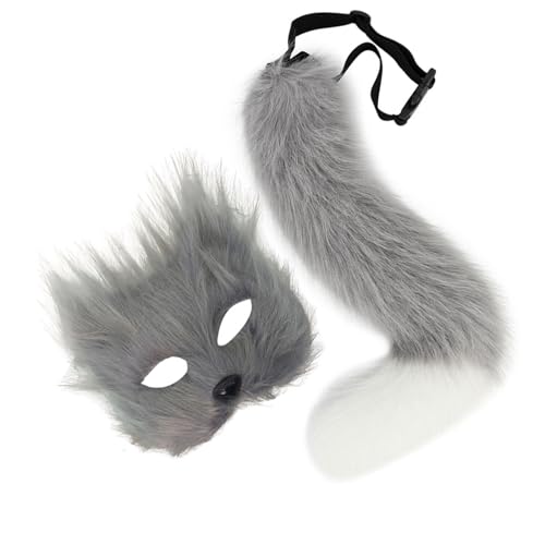 Uqezagpa Fuchs-Kostüm, Füchse, Katzen, halbes Gesicht, Schwanz, Tier-Kostüm, Zubehör für Halloween, Cosplay, Requisiten, Tier-Cosplay-Kostüm Uqezagpa Fuchs-Kostüm, Füchse, Katzen, halbes Gesicht, Schwanz, Tier-Kostüm, Zubehör für Halloween, Cosplay, Requisiten, Tier-Cosplay-Kostüm von Uqezagpa