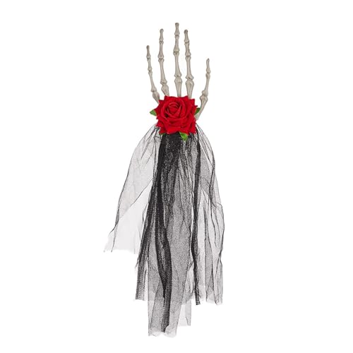 Uqezagpa Halloween-Haarreif mit Totenkopf-Blume, lustige und besondere Stirnbänder mit Totenkopf-Blumendetail, einzigartige Haarschmuck für Partys von Uqezagpa