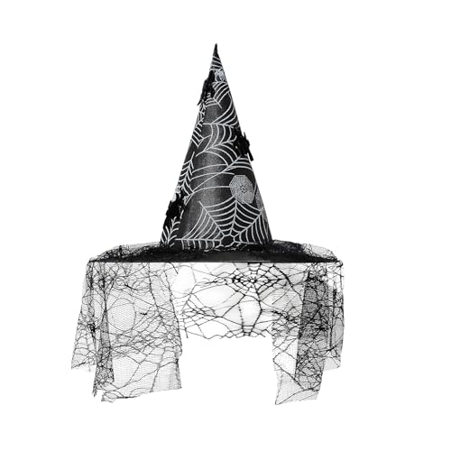 Uqezagpa Halloween Hexenhut Mit Fransen Lace Party Wizard Unisex Spitzer Hexenhut Erwachsene Kinder Cosplay Kostüm Kopfstück von Uqezagpa