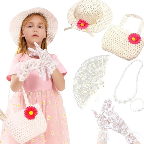 Uqezagpa Kleiner Hut und Spitzen-Handschuh und Kunstperlen-Halsketten-Set für Mädchen, 7-teilig, 50er-Jahre-Stil, modisches Tees-/Party-Kostüm-Set, für Mädchen, Tees, Party-Kostüm Uqezagpa Kleiner Hut und Spitzen-Handschuh und Kunstperlen-Halsketten-Set für Mädchen, 7-teilig, 50er-Jahre-Stil, modisches Tees-/Party-Kostüm-Set, für Mädchen, Tees, Party-Kostüm von Uqezagpa