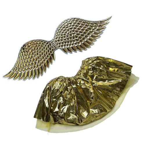 Uqezagpa Metallisches Cosplay-Flügel-Kostüm mit Rock, Halloween-Kostüm, Zubehör für Kinder, Weihnachten, Geburtstag, Halloween, Cosplay, Flügelkleid Uqezagpa Metallisches Cosplay-Flügel-Kostüm mit Rock, Halloween-Kostüm, Zubehör für Kinder, Weihnachten, Geburtstag, Halloween, Cosplay, Flügelkleid von Uqezagpa
