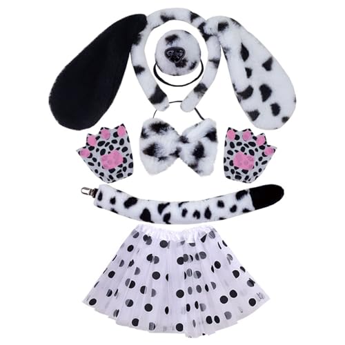 Uqezagpa Niedliches Bühnenkostüm-Set, Hundeohren, Stirnband/Schwanz/Fliege, Outfit-Set für Kinder, Cosplay, Maskeraden, Partyzubehör, Dalmatiner-Kostüm Uqezagpa Niedliches Bühnenkostüm-Set, Hundeohren, Stirnband/Schwanz/Fliege, Outfit-Set für Kinder, Cosplay, Maskeraden, Partyzubehör, Dalmatiner-Kostüm von Uqezagpa