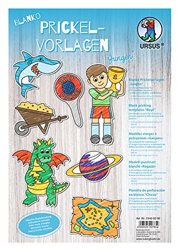 Ursus 21400099 - Blanko Prickelvorlagen, Jungen, 220 g/qm, 27 Prickelmotive, in verschiedenen Größen und Motiven 9 Motiven, inklusive Bastelanleitung von Ursus