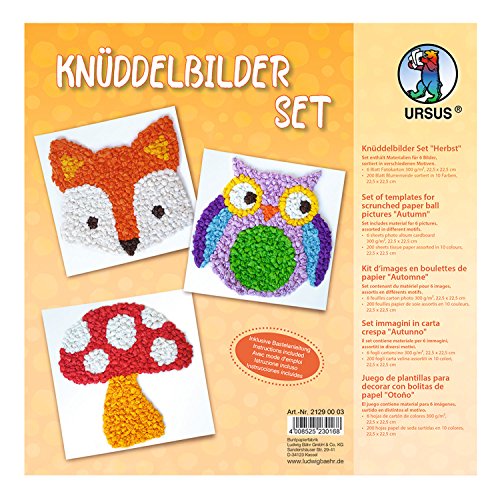 Ursus 21290003 - Knüddelbilder Set, Herbst, ca. 22,5 x 22,5 cm, 300 g/qm, 6 Bilder in verschiedene Motive, einseitig bedruckt, inklusive Bastelanleitung, für Jungen und Mädchen von Ursus