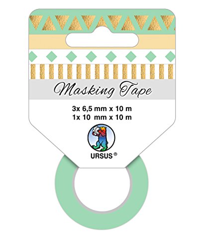 Ursus 58850005 - Masking Tape 4er Set Grafik 1, 4 Rollen mit 4 verschiedenen Motiven, Klebeband aus Papier, lösungsmittel und säurefrei, ideal für vielseiitige Bastelarbeiten von Ursus