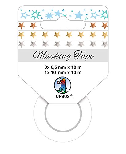 Ursus 58850007 - Masking Tape 4er Set Sterne, 4 Rollen mit 4 verschiedenen Motiven, Klebeband aus Papier, lösungsmittel und säurefrei, ideal für vielseiitige Bastelarbeiten von Ursus