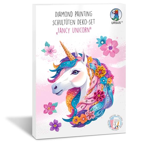 Ursus 10020001F - Diamond Painting Dekorations-Set "Fancy Unicorn" für eine Schultüte, 4 Bogen Bastelkarton, beidseitig bedruckt, vorgestanzt, genutet, mit Diamantsteinen und Satinband Ursus 10020001F - Diamond Painting Dekorations-Set "Fancy Unicorn" für eine Schultüte, 4 Bogen Bastelkarton, beidseitig bedruckt, vorgestanzt, genutet, mit Diamantsteinen und Satinband von Ursus