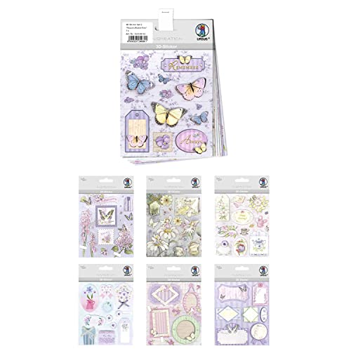 Ursus 56330002 - 3D-Sticker Set Flowers & Butterflies, Set mit 7 verschiedenfarbigen Stickerbogen, selbstklebend, leicht abziehbar, geeignet zur Kartengestaltung von Ursus