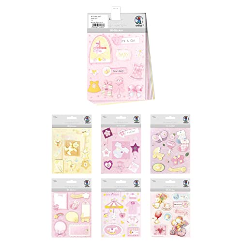 Ursus 56330007 - 3D-Sticker Set Baby Girl, Set mit 7 verschiedenfarbigen Stickerbogen, selbstklebend, leicht abziehbar, geeignet zur Kartengestaltung von Ursus