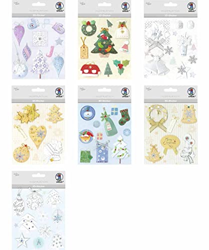 Ursus 56330011 - 3D-Sticker Set Winter, Set mit 7 verschiedenfarbigen Stickerbogen, selbstklebend, leicht abziehbar, geeignet zur Kartengestaltung von Ursus