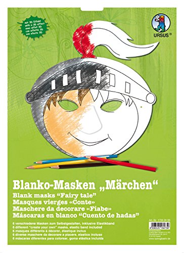 Ursus 17060099 - Blanco Masken, Märchen, 6 Stück, in verschiedenen Motiven, für Kinder zum Selbstgestalten, inklusive Elastikband, ideal für Karneval oder als Beschäftigung an trüben Regentagen von Ursus