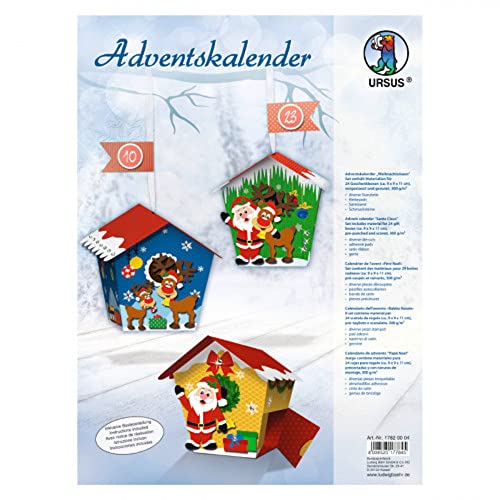 Ursus 17820004 - Adventskalender Weihnachtsmann, Set mit Materialien für 24 Geschenkboxen in 3 verschiedenen Motiven, je ca. 9x9x11 cm, aus Fotokarton, inklusive Zubehör, zum Befüllen und Verschenken von Ursus