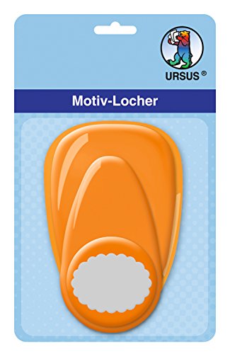 Ursus 19480082 - Motivlocher mit Hebel mittel, Oval Bogenlinie, orange, ausgestanztes Motiv ca. 25,4 mm, aus Kunststoff mit Metallstanze, geeignet für Grammaturen von 160 220 g /qm von Ursus