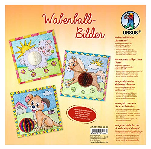 Ursus 21300002 - Wabenball Bilder, Bauernhof, 300 g/qm, 6 Ausmalbilder, einseitig Bedruckt mit niedlichen Motiven zum Ausmalen, inklusive Bastelanleitung, für Jungen und Mädchen von Ursus