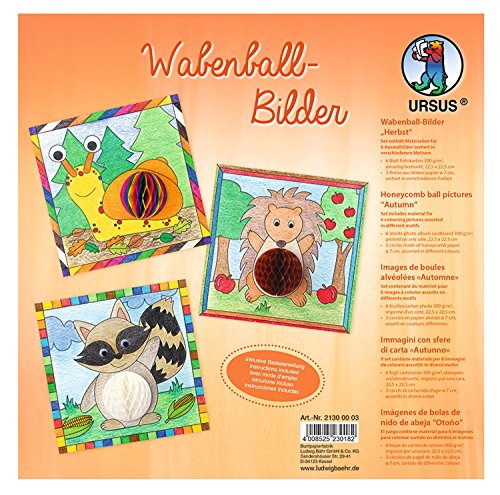 Ursus 21300003 - Wabenball Bilder, Herbst, 300 g/qm, 6 Ausmalbilder, einseitig Bedruckt mit niedlichen Motiven zum Ausmalen, inklusive Bastelanleitung, für Jungen und Mädchen von Ursus