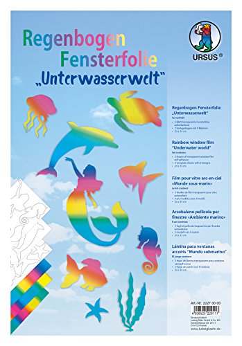 Ursus 22270000 - Regenbogen Fensterfolie Unterwasserwelt, 3 Blatt, ca. 23 x 33 cm, inklusive Vorlagebogen mit 9 verschiedenen Unterwasserwelt Motiven, haftet ohne Kleber auf allen glatten Flächen von Ursus