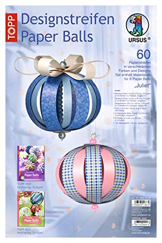 Ursus 23440099 - Designstreifen Paper Balls Juliet, Material für bis zu 8 Paper Balls, Durchmesser ca. 10 cm, 60 Streifen mit Zubehör, ideal zum Basteln von individuellen Weihnachtskugeln von Ursus